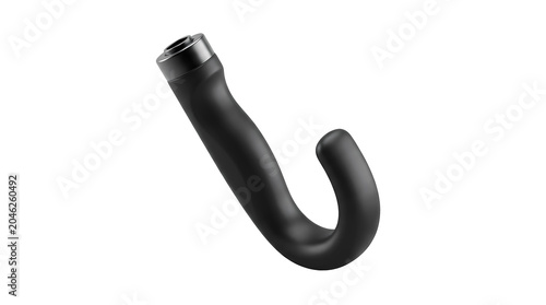 Black curved metal hook isolated on white background