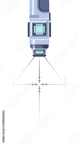 Laser level projecting crosshair on wall. Construction tool for precise measurement and alignment. Professional engineering equipment for renovation, architecture and home decoration.