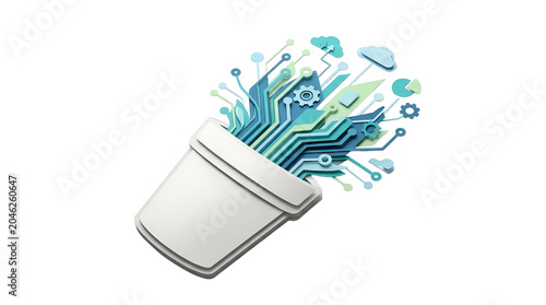 Creative technology concept with circuits emerging from a plant pot