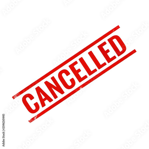Red cancelled stamp or badge with diagonal cross