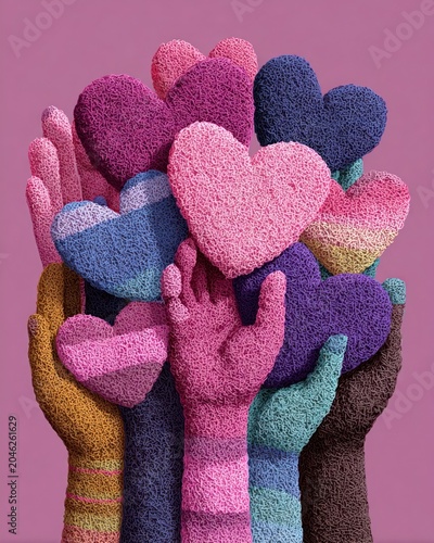 Vector illustration of hands holding hearts in honor of International Human Rights Day