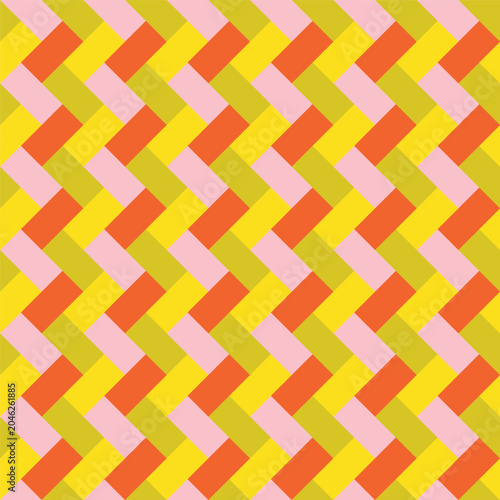 Pattern created by yellow, orange, pink and lime green diagonal rectangle