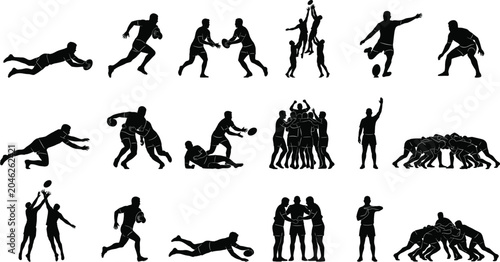 Photos Rugby Players Silhouette Collection Featuring Tackling Running Passing Scrums Te