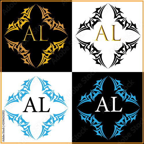 AL Monogram Logo Design with Tribal Frame