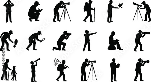 Schilderij op canvas Wildlife Observation and Nature Research Silhouette Collection Featuring Birdwat