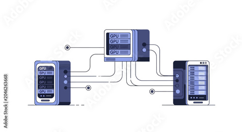 GPU Server Farm and Data Center Network Illustration for AI Infrastructure and Cloud Computing