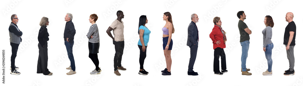 Obraz premium side view of group of people on white background