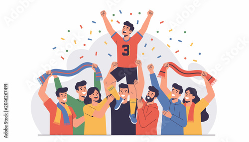 Football Fan Celebration Athlete Lifted Joyful Crowd Victory