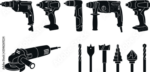 Canvas-taulu Professional Electric Power Tool Silhouette Vector Set with Cordless Drills Rota