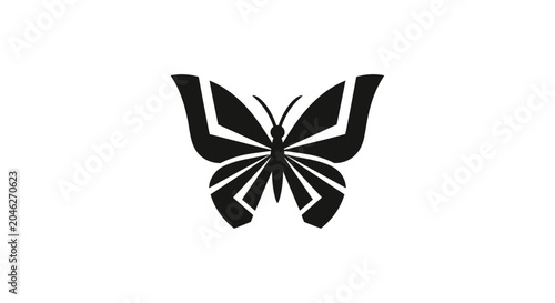 Stylized black butterfly icon with geometric wings.