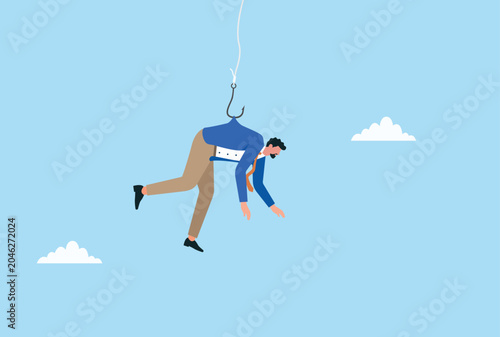 Bilde på lerret Businessman caught on a fish hook concept for phishing scam cyber crime financia