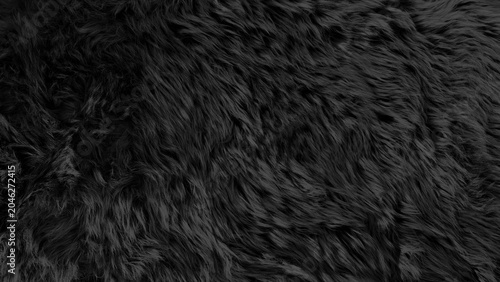 Foto Black Fluffy Fur Texture Background, Soft Luxury Dark Faux Hair Material Pattern, Seamless Shag Carpet Fabric Textile Surface, Elegant Cozy Winter Fleece Background for Fashion Design Mockup