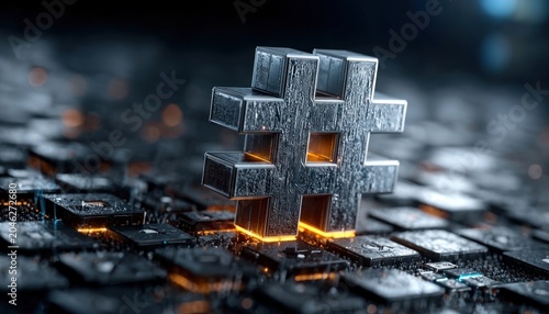 Hashtag symbol on digital user interface, modern communication and social media concept