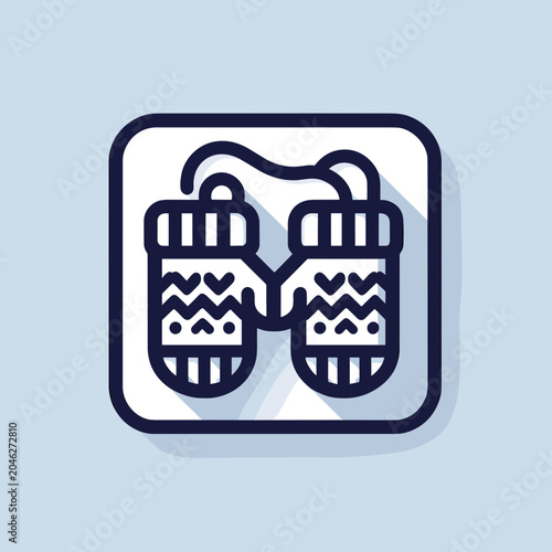 Stylized mittens icon with winter patterns on a light background