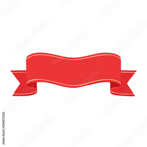Red ribbon banner with beige trim on transparent background