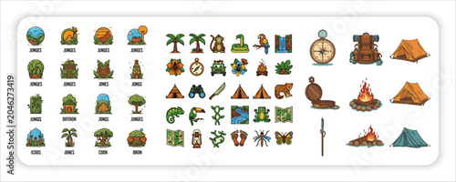 Photography Jungle bundle web icon Collection Vector Tropical Wildlife and Nature Symbols wi