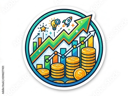 financial growth concept with coins and upward arrow