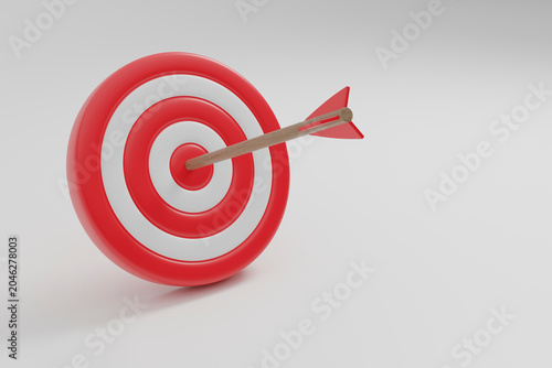 Red target with arrow hitting bullseye success concept render