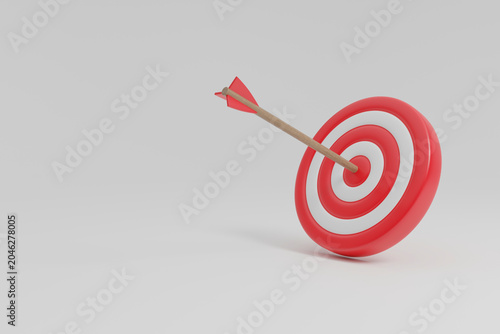 Red target with arrow hitting bullseye success concept render