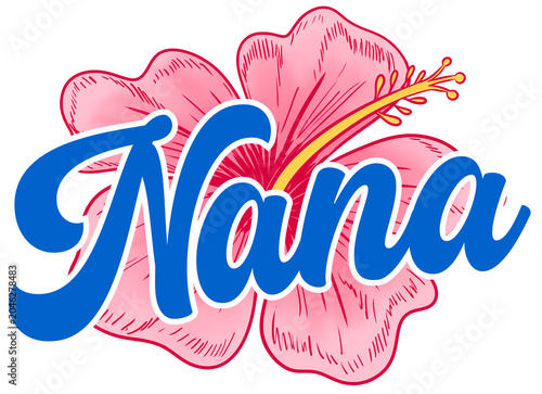Schilderij op canvas Nana Summer Flower Hibiscus Design Hand Drawn, Pink Flower