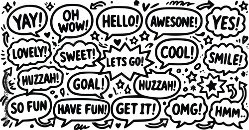 Quadro su tela A dynamic vector graphic illustration featuring a collection of speech bubbles w