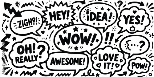 Photos A vibrant vector illustration showcasing various speech bubbles with expressive
