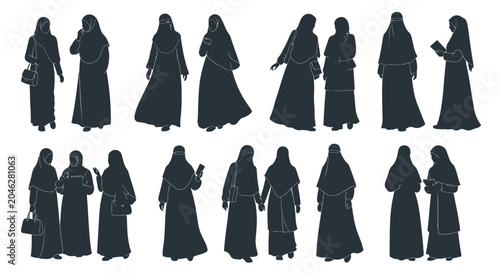 Schilderij op canvas Silhouettes of people in robes walking.