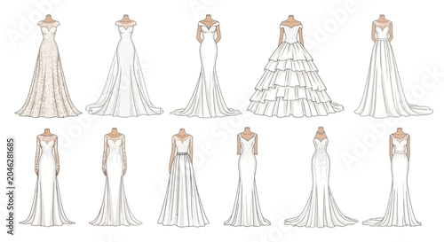 Foto Variety of wedding dresses on display.