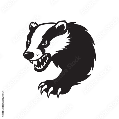 Angry Badger Mascot Silhouette Vector Graphic Animal Icon Isolated On White Background.