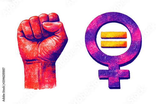image.png Red raised fist with purple female gender symbol and equal sign, powerful feminist equality concept isolated on transparent background
