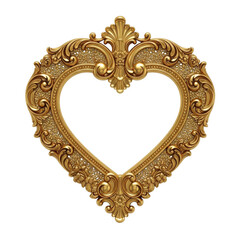 Golden ornate heart shape decorative element isolated on white background
