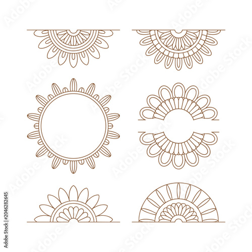 Minimalist Floral Decorative Line Art Frames Set Vector Illustration