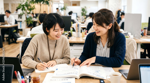 研修で後輩を指導する女性会社員