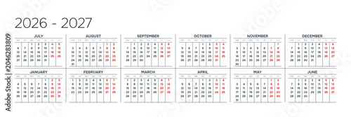 Tableau sur toile English 2026-2027 Horizontal 6x2 Grid Geometric Yearly Calendar Layout Modern Annual Business Planner (Compatible with 2037-2038 and 2054-2055)