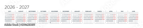 Photos English 2026-2027 Horizontal Linear Grid Executive Annual Planner Template Minimalist Yearly Schedule Page (Compatible with 2037-2038 and 2054-2055)