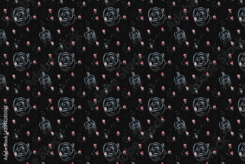 Fotografie Dark gothic rose seamless pattern with watercolor flowers and red buds on black