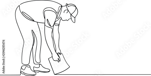 Schilderij op canvas Continuous line drawing of a person bending over with a briefcase