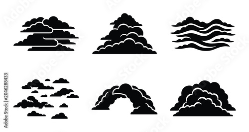Quadro su tela Black Cloud Icons, Vector Set: Cumulus, Stratus, Nimbus Shapes for Weather, Sky,