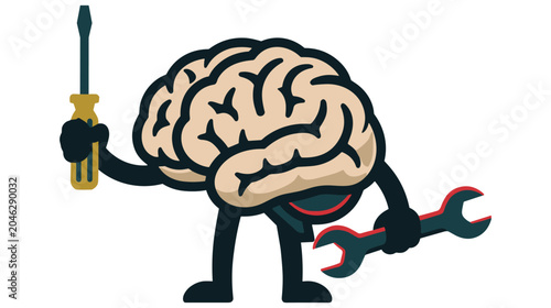 Creative concept illustration of human brain with tools for maintenance.