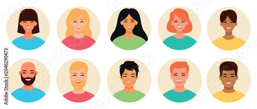 Foto Heads of young men and women, user profiles