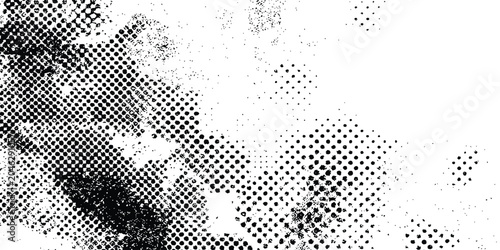 Cuadro en lienzo Abstract black and white halftone grunge texture background with distressed vintage dot pattern and rough edges vector illustration