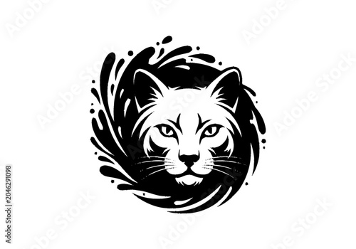 Right-cropped graphic illustration of a stylized black feline head art