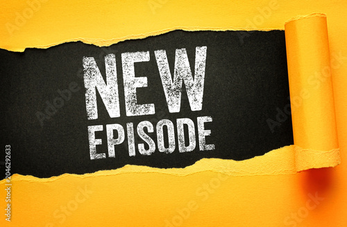 New episode text revealed on torn paper background symbolizing fresh content and continuation, ideal for podcast promotion, series announcements, media updates, and audience engagement visuals