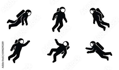 Quadro em tela Astronaut Icon Set, Space Explorer Silhouettes in Zero Gravity, Cosmic Journey V