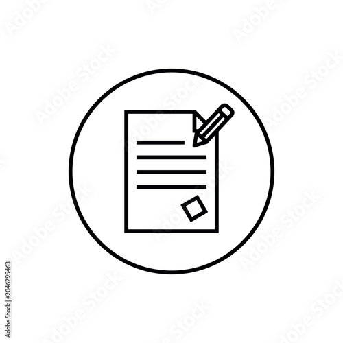 Document signing icon with a pencil and paper sheet for legal contracts or business agreement