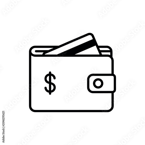 Leather wallet icon with credit card and dollar sign for personal finance and money management