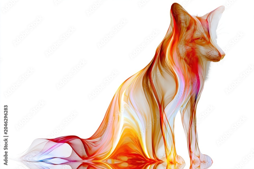 Naklejka premium Abstract fox form with flowing colors on white background, digital art
