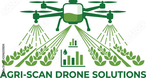 Pixel Art Green Agriculture Drone Spraying Crops With Data Analytics Symbol On White Background