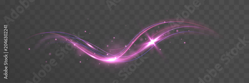 Light Pink Neon Wave Trail with Glowing Particles on Transparent Background
