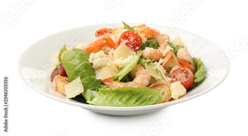 Quadro em tela Delicious Caesar salad with shrimps isolated on white
